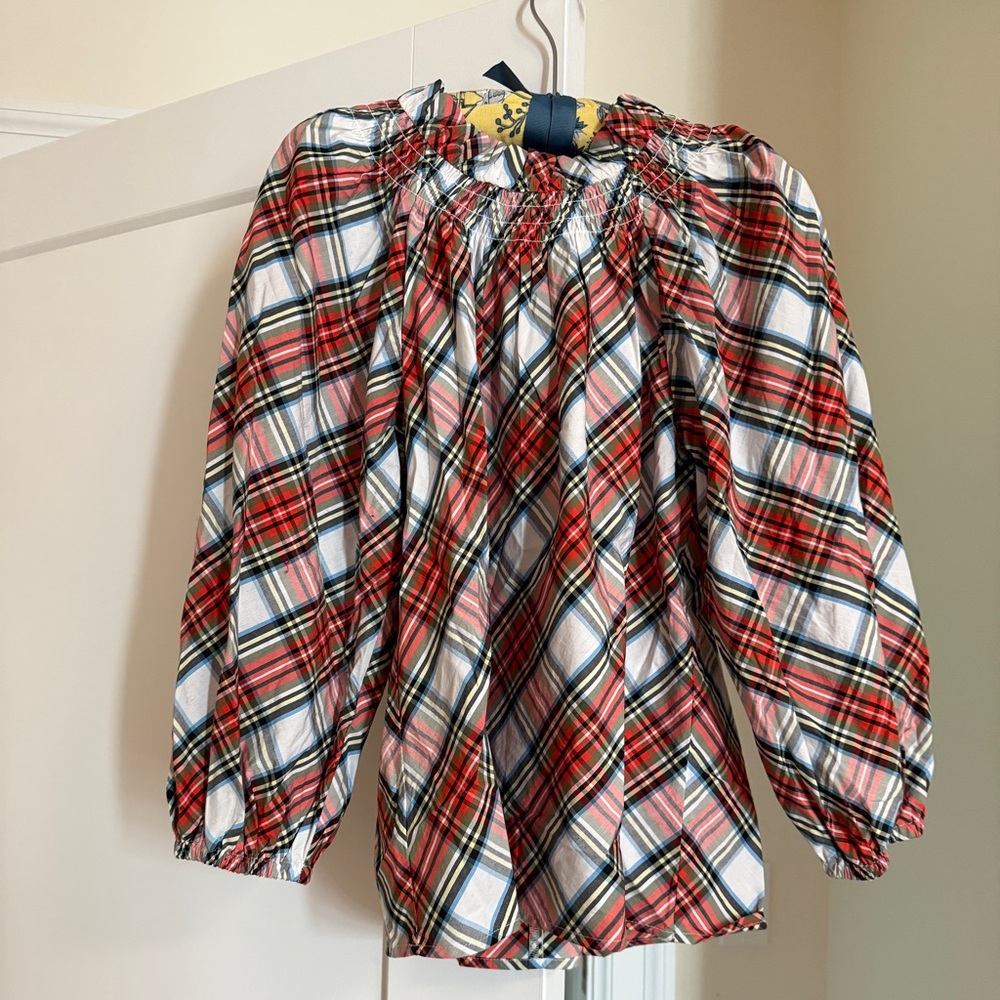 J. Crew Tartan Smocked Neck Blouse